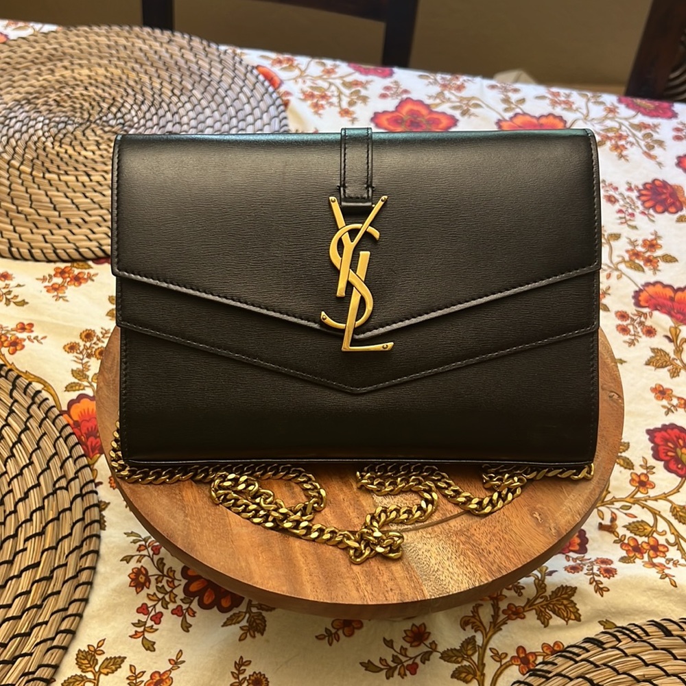 *AUTHENTIC* SAINT LAURENT Smooth Calfskin Monogram Sulpice Chain Black 🖤